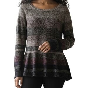 WHITE HOUSE BLACK MARKET Ombre Metallic Striped Peplum L/S Sweater Medium